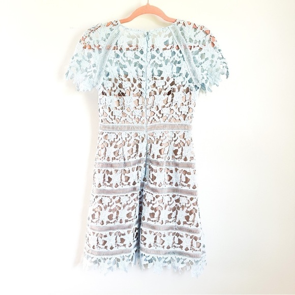 ELIZA J Floral Guipure-Lace Light Blue Short Sleeve Mini Dress sz 0P - Picture 9 of 12